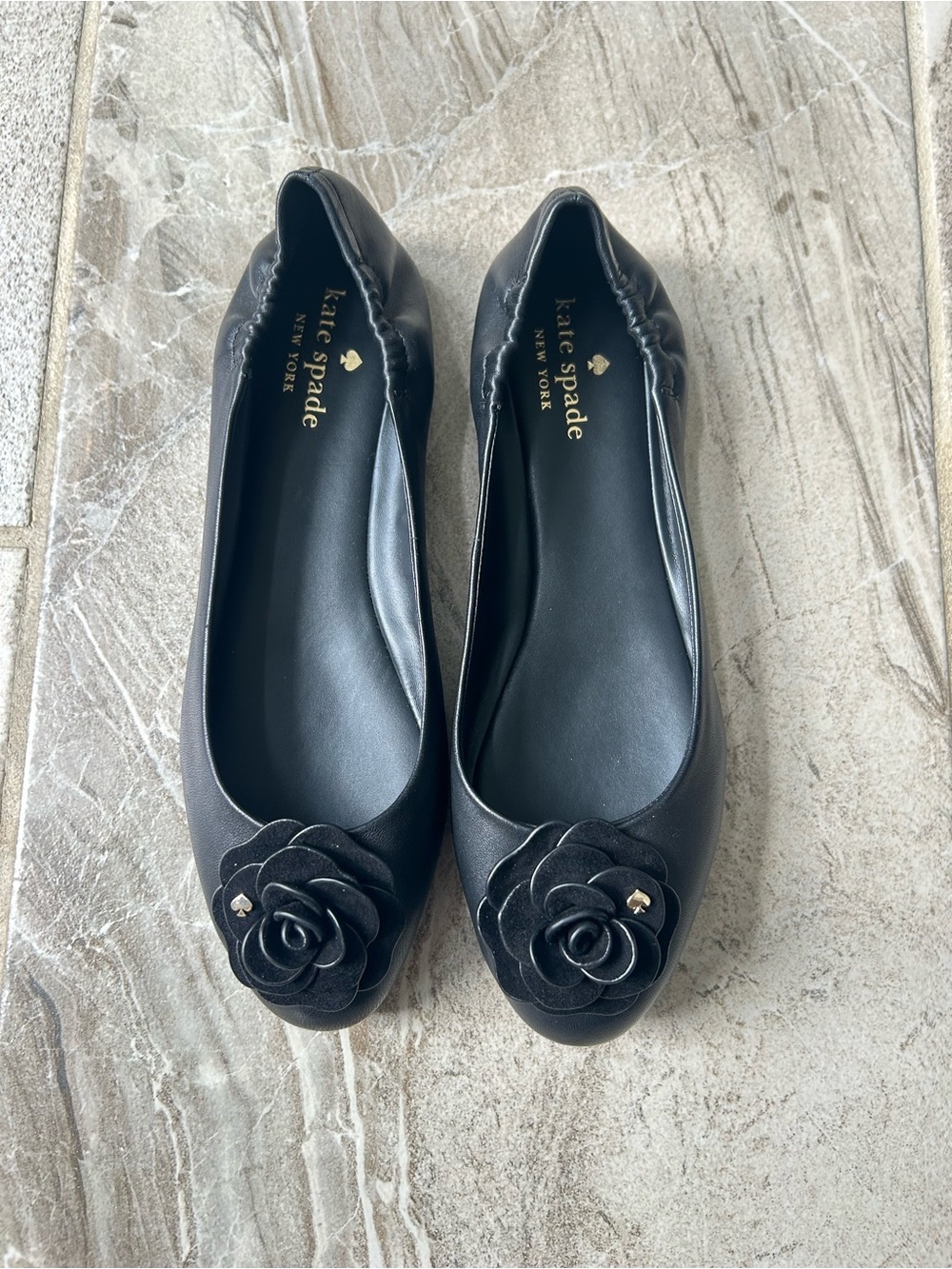 NWOB Kate Spade Women’s Size 8B Black Leather Flora Ballet Flats